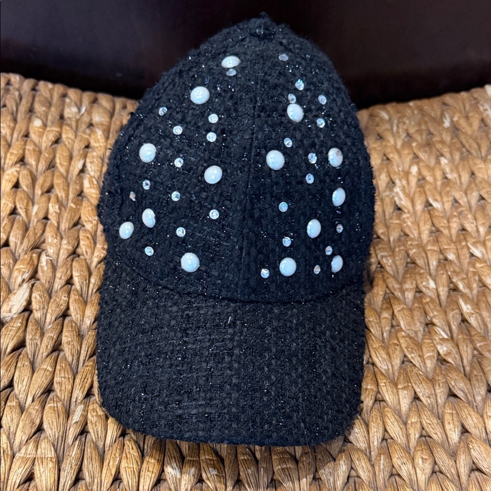 Indigo Soul Black Hat with White Beads